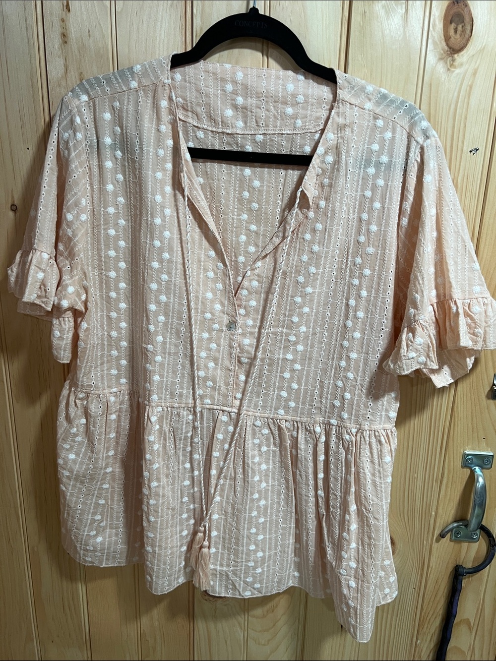 Source Unknown Light Pink Dot-Embroidered Peplum Blouse